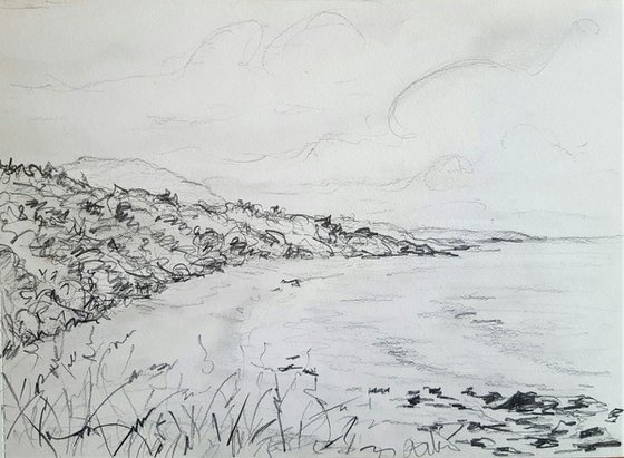 At the Beach - A Pencil Drawing of Ballymoney Beach, Wexford Ireland