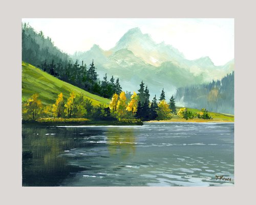 River landscape. Acrylic painting. Original Art. by Tetiana Vysochynska