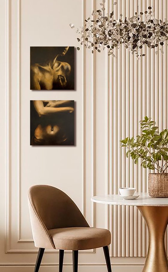 Truth and Lie - Concept Dark Nude Diptych