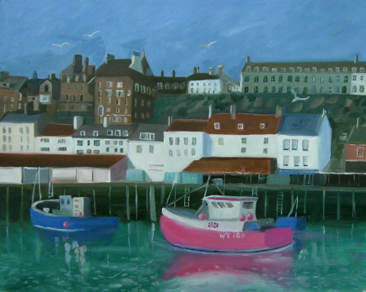 Fishing Boats at Whitby- harbour painting by Mary Stubberfield