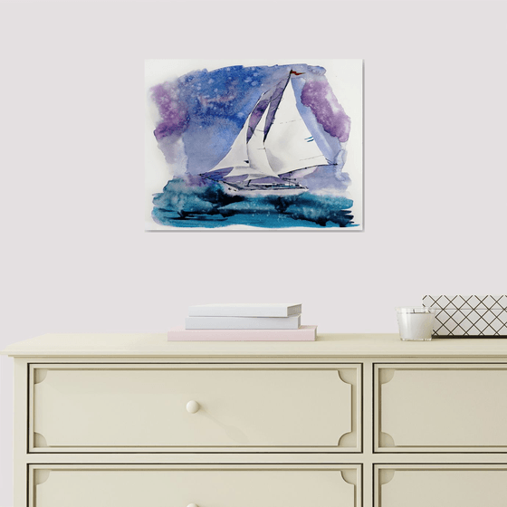 Sailboat painting. Seascape