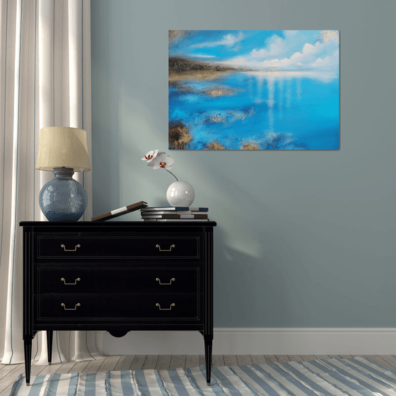 A XL large modern abstract figurative seascape painting "Blue emotion"