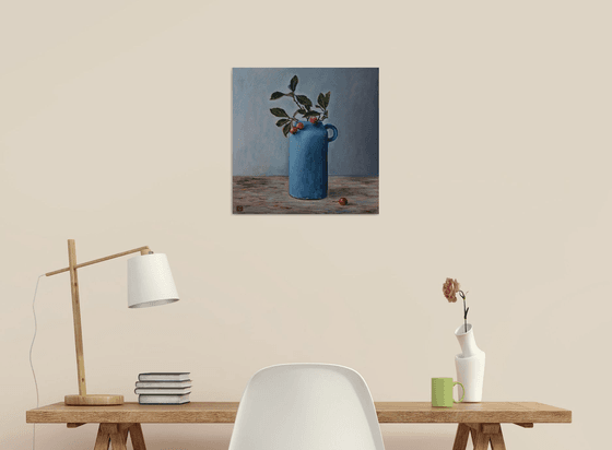 Blue Vase And Berries