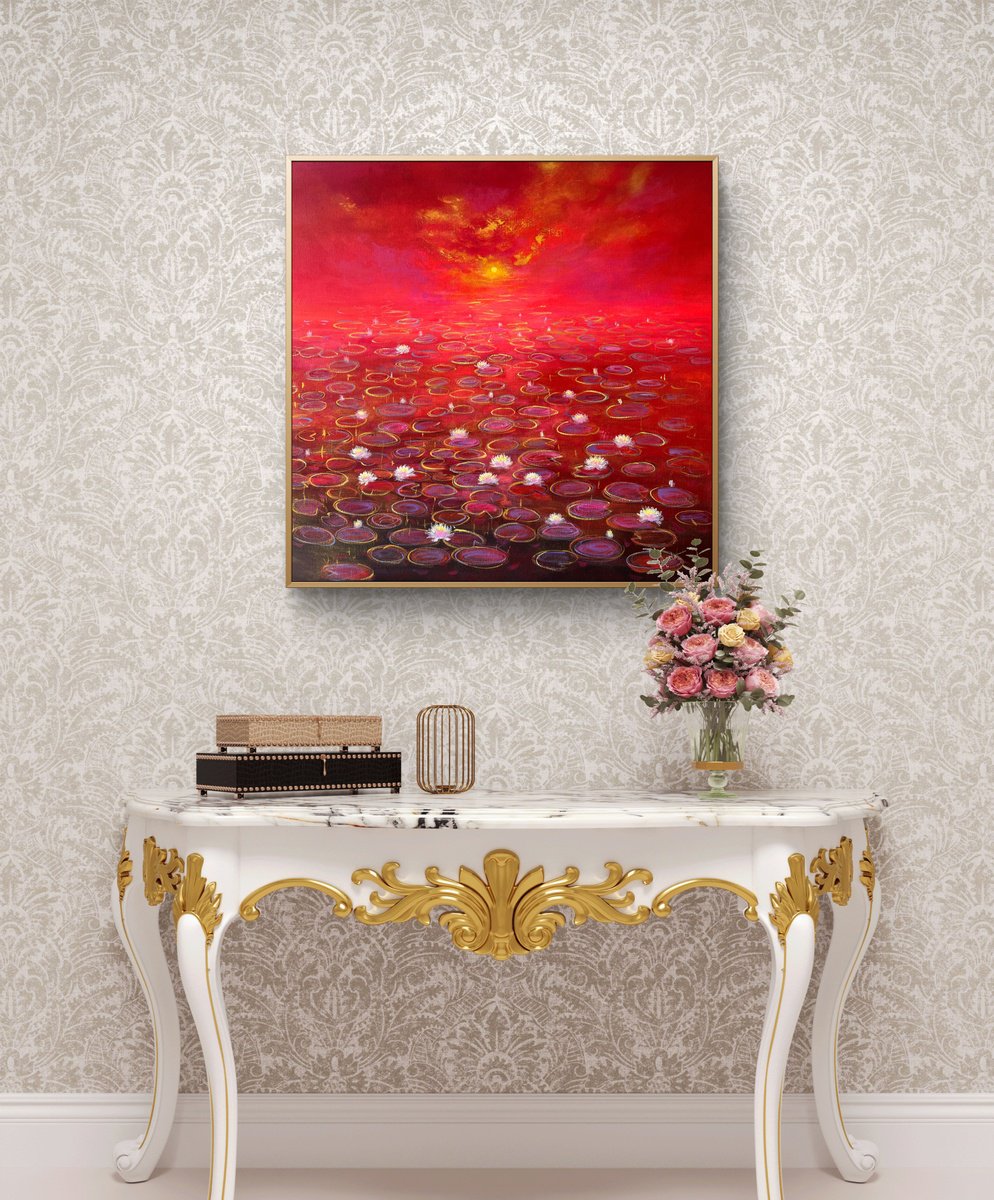 Impressionistic Landscape Acrylic Painting By Amita Dand, 30 X 30, Rhythm Of Love, Original Artwork