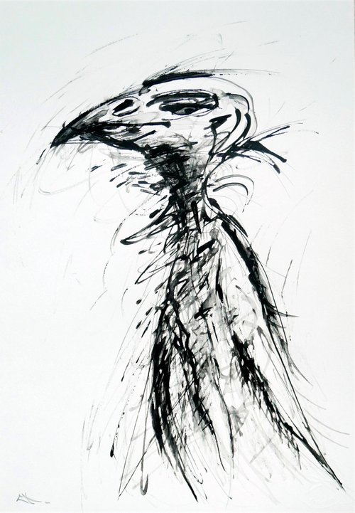 VULTURE, EXPRESSIVE INK drawing by Lionel Le Jeune