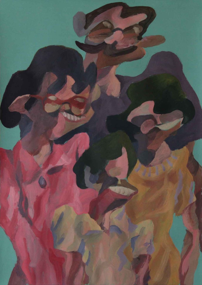 Expressive Portrait Acrylic Painting By Martin Singer, 12 X 16", Family Portrait #44, Original Artwork