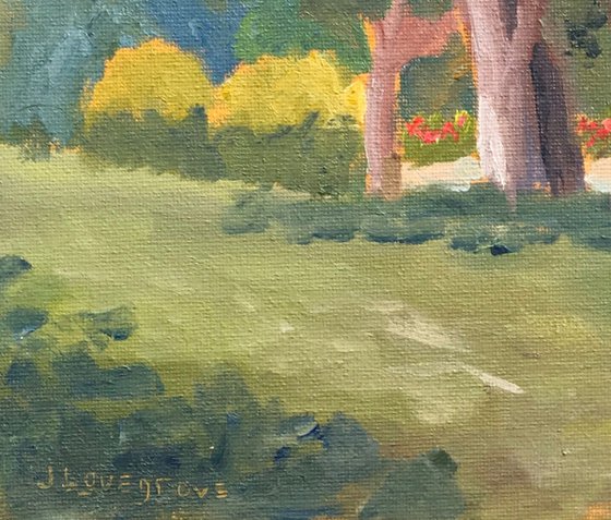Original Oil Painting, a meeting in the Park