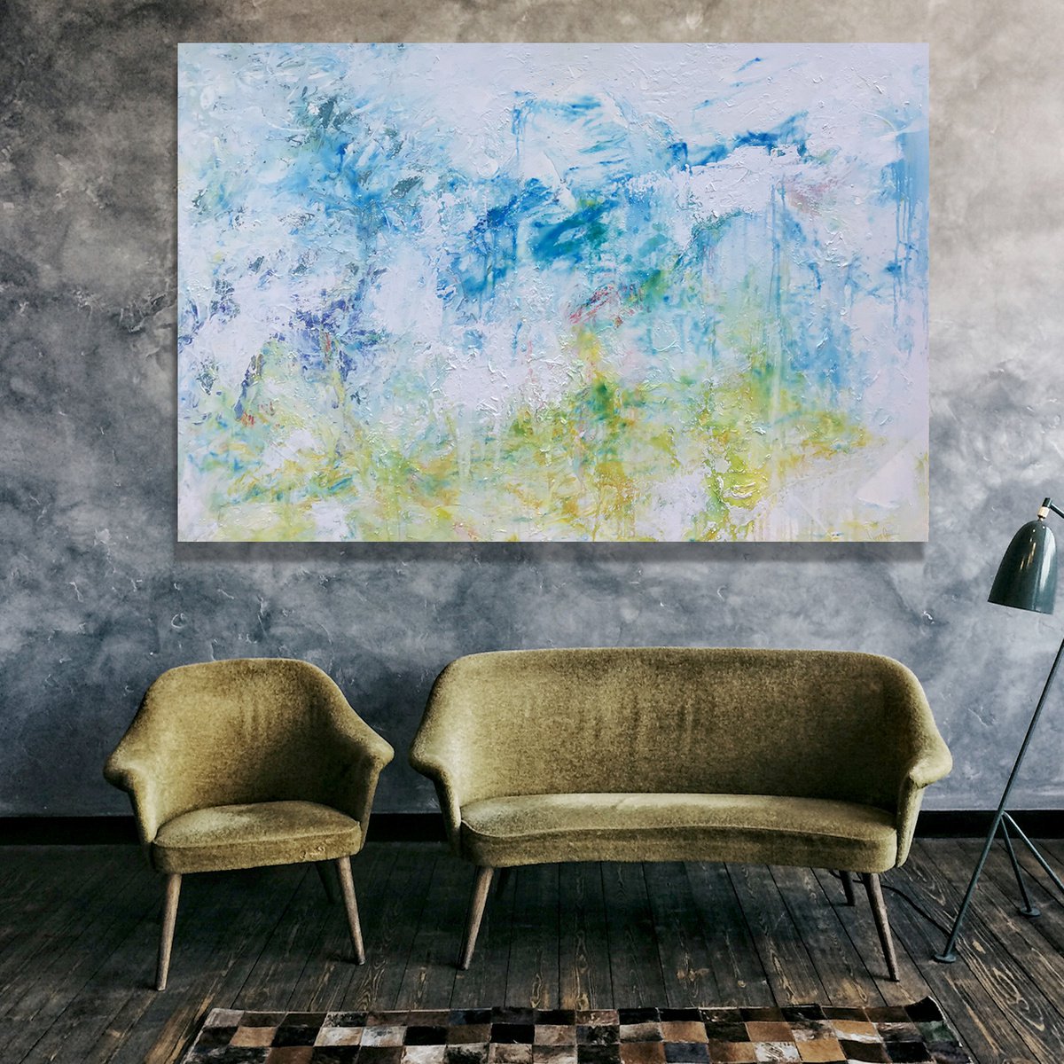 Abstract Acrylic Painting By Lynne Godina-Orme, 70 X 48", Not So Bold, Original Artwork