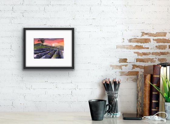 Lavender sunset, watercolor, 18,5x28 sm, deep colores, lavender, red, violet