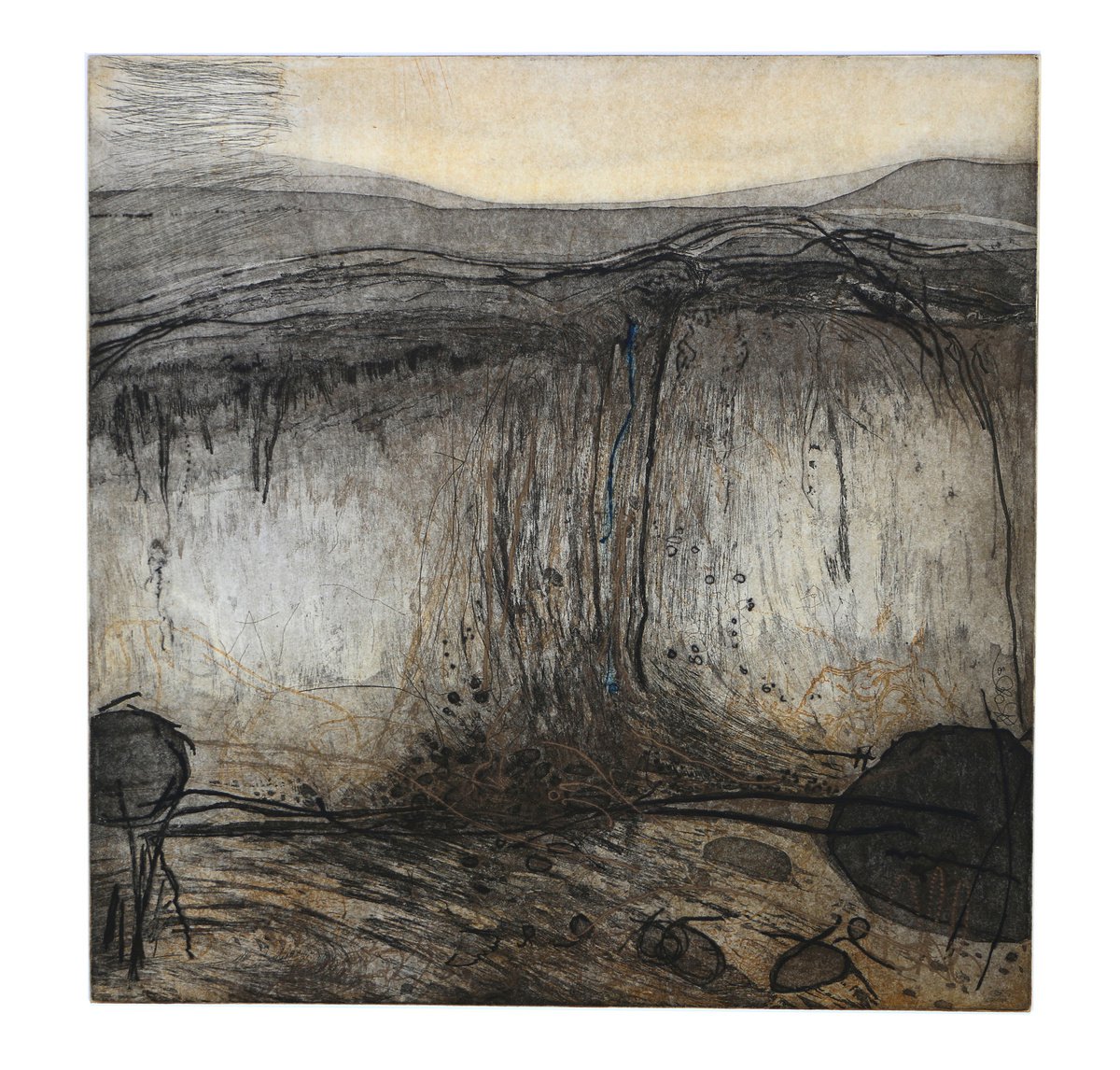 Heike Roesel Rockfall, etching in variation in edition of 15 by Heike Roesel