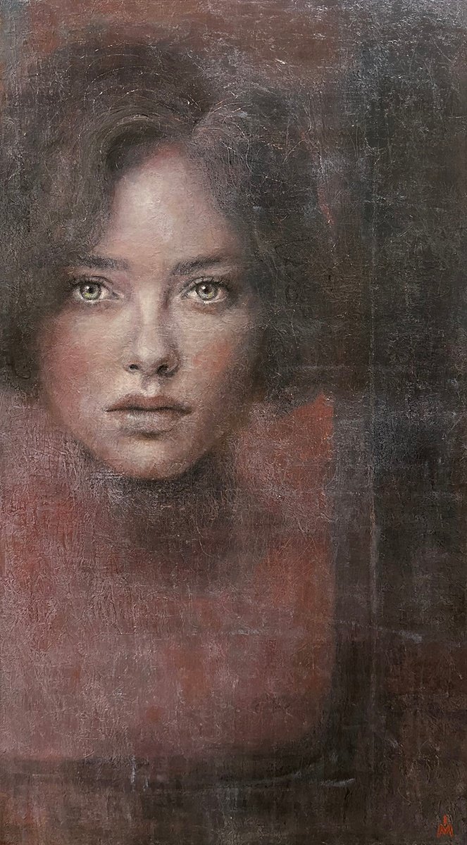 Surrealistic Portrait Oil Painting By Margarita Ivanova, 20 X 35", Leaving, Original Artwork