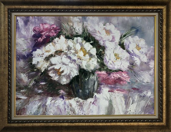 Still life flowers in vase-1 (50x70cm, oil painting,  ready to hang)
