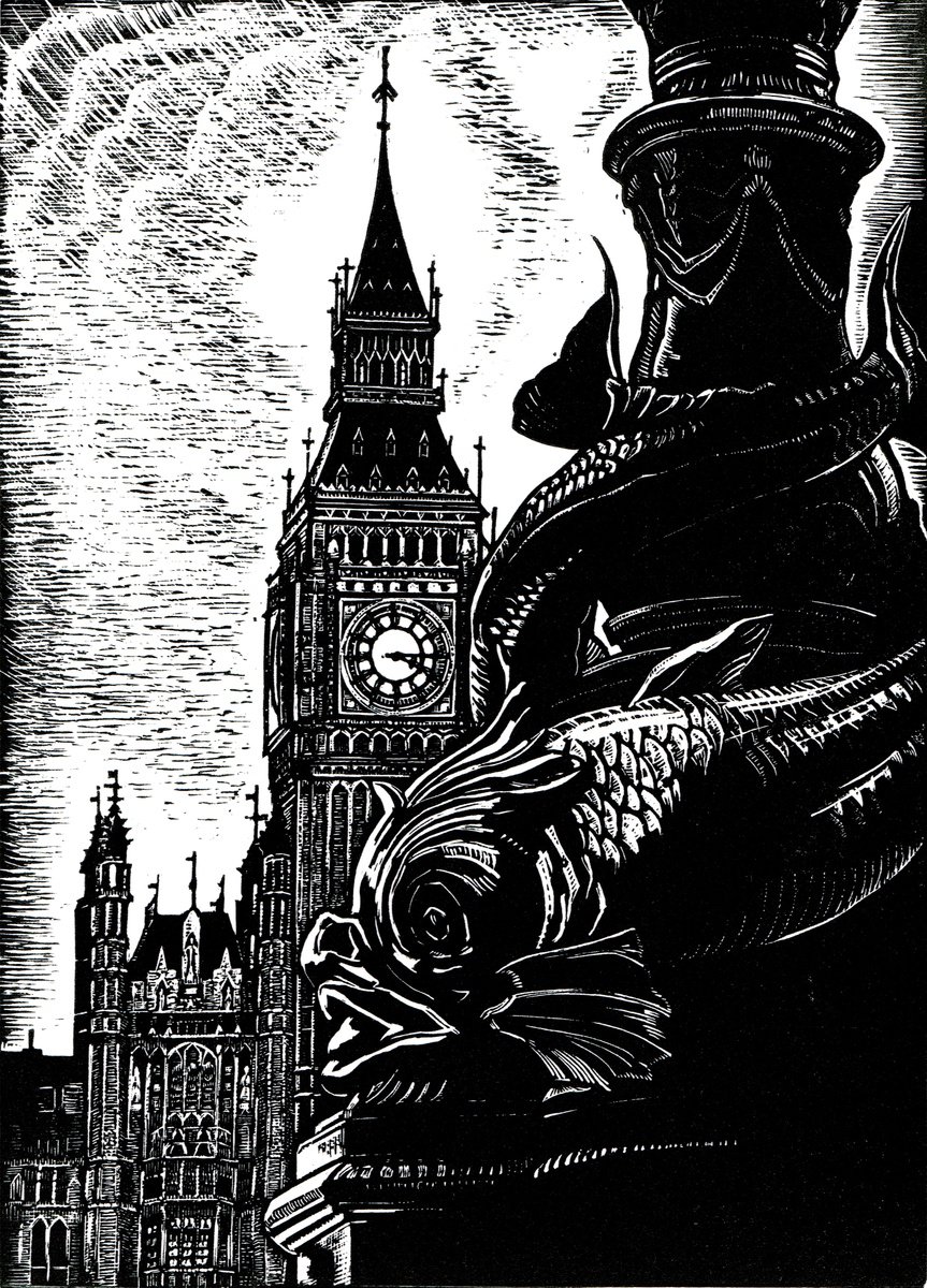 Cityscapes Etchings & Engravings By Rebecca Coleman, 12 X 14", A Quarter Past, Original Artwork