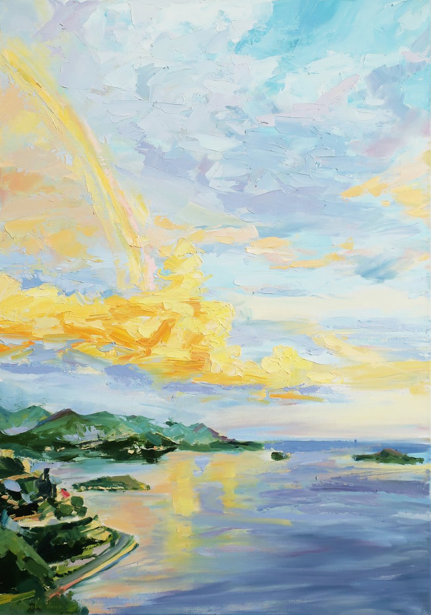 Oil painting Landscape Dawn Sea by Anna Shchapova