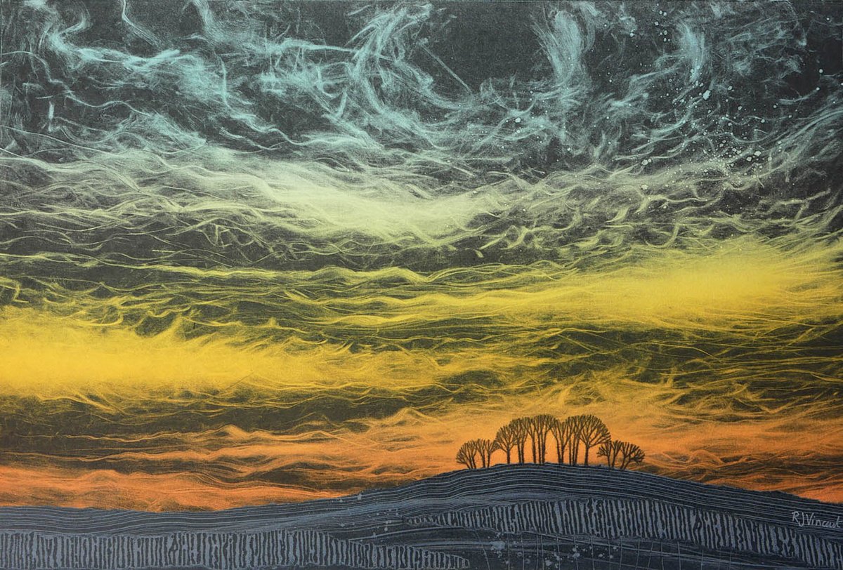 Expressive Landscape Limited Edition Print By Rebecca Vincent, 22 X 15", Calm Before The Storm, Original Artwork