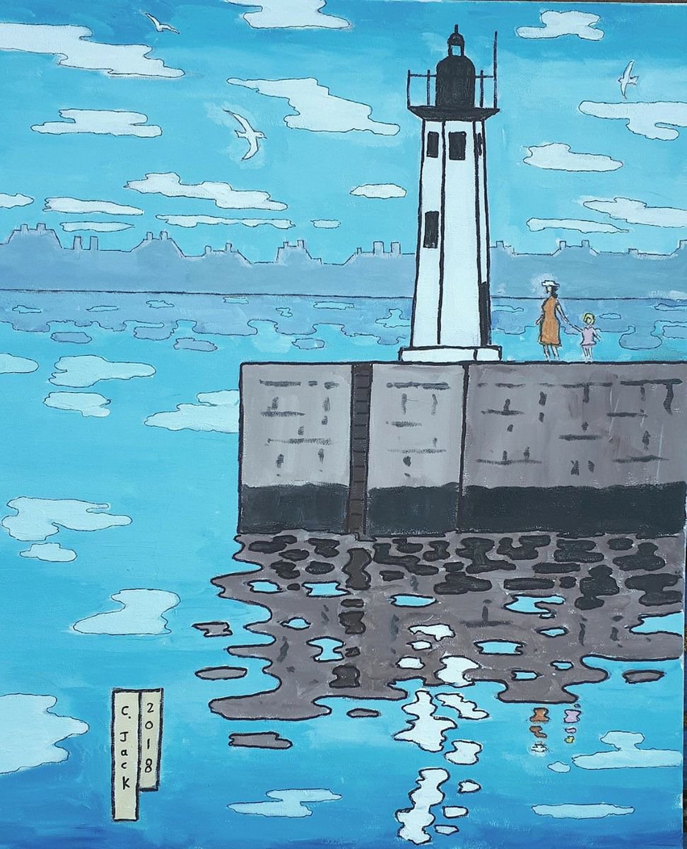 Landscape Acrylic Painting By Colin Ross Jack, 20 X 24, West Pier, Anstruther, Original Artwork