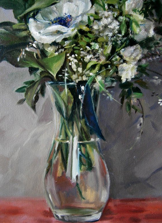 White anemone bouquet still life