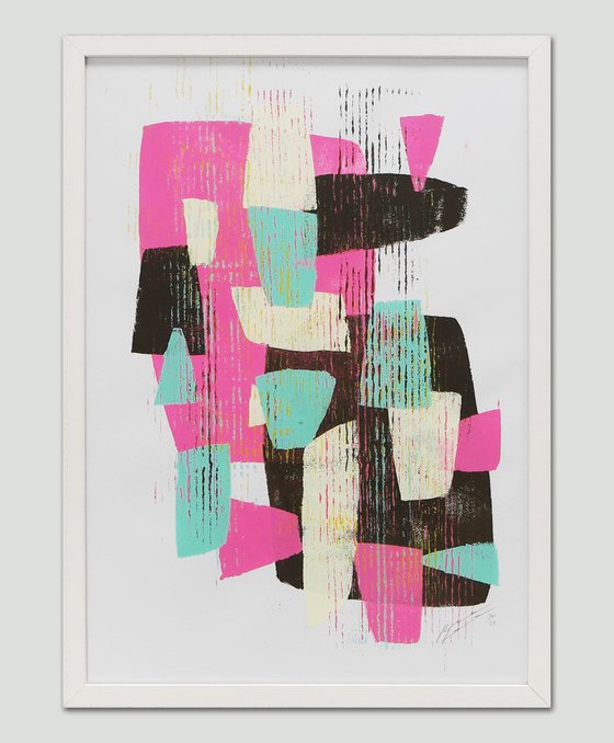 Fractured Pink - Incl Frame - Art on paper - A3 - 31x43CM - Ronald Hunter 40S