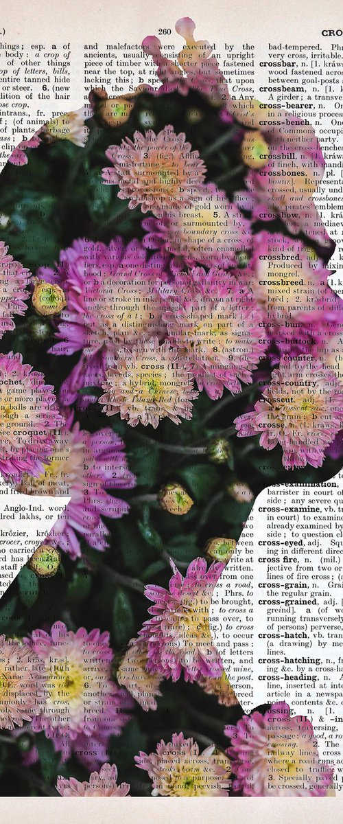 Queen Elizabeth II - Violet Flowers - Collage Art on Large Real English Dictionary Vintage Book Page by Jakub DK - JAKUB D KRZEWNIAK