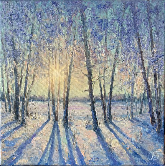 Winter lace.  Winter forest, winter landscape, small painting.