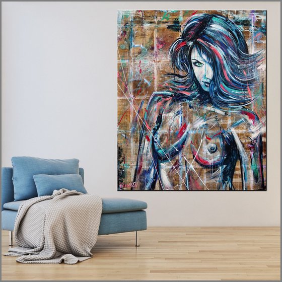 Belle Seduction 120cm x 100cm Sexy Nude Book Page Abstract Realism Art