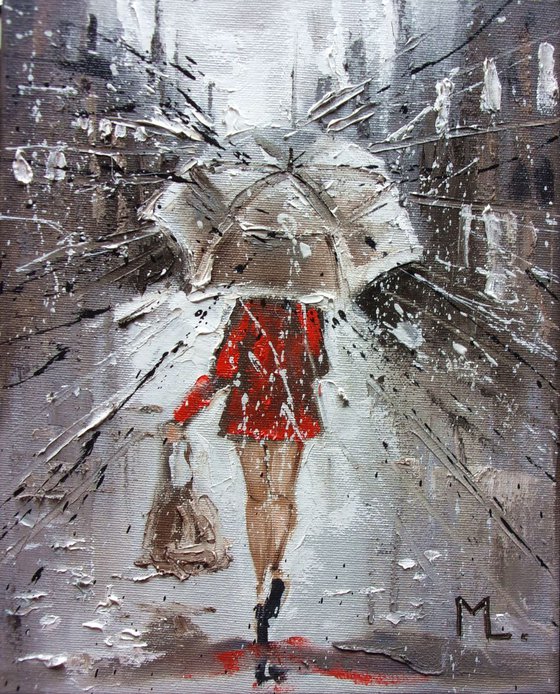 " SUMMER SHOPPING " original painting CITY palette knife