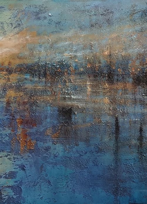 "Harbor of destroyed dreams -Moonlight for two, Please !!!" / Large size W 120x H 70cm by Ivan  Grozdanovski