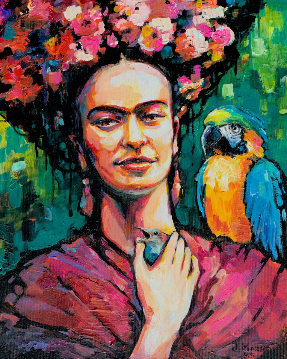 Expressive Portrait Painting By Eve Mazur, 16 X 20, Frida