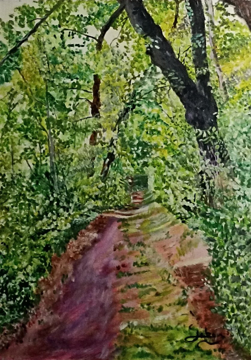Impressionistic Landscape Oil Painting By Isabelle Lucas, 13 X 18, Path In The Forest, Original Artwork