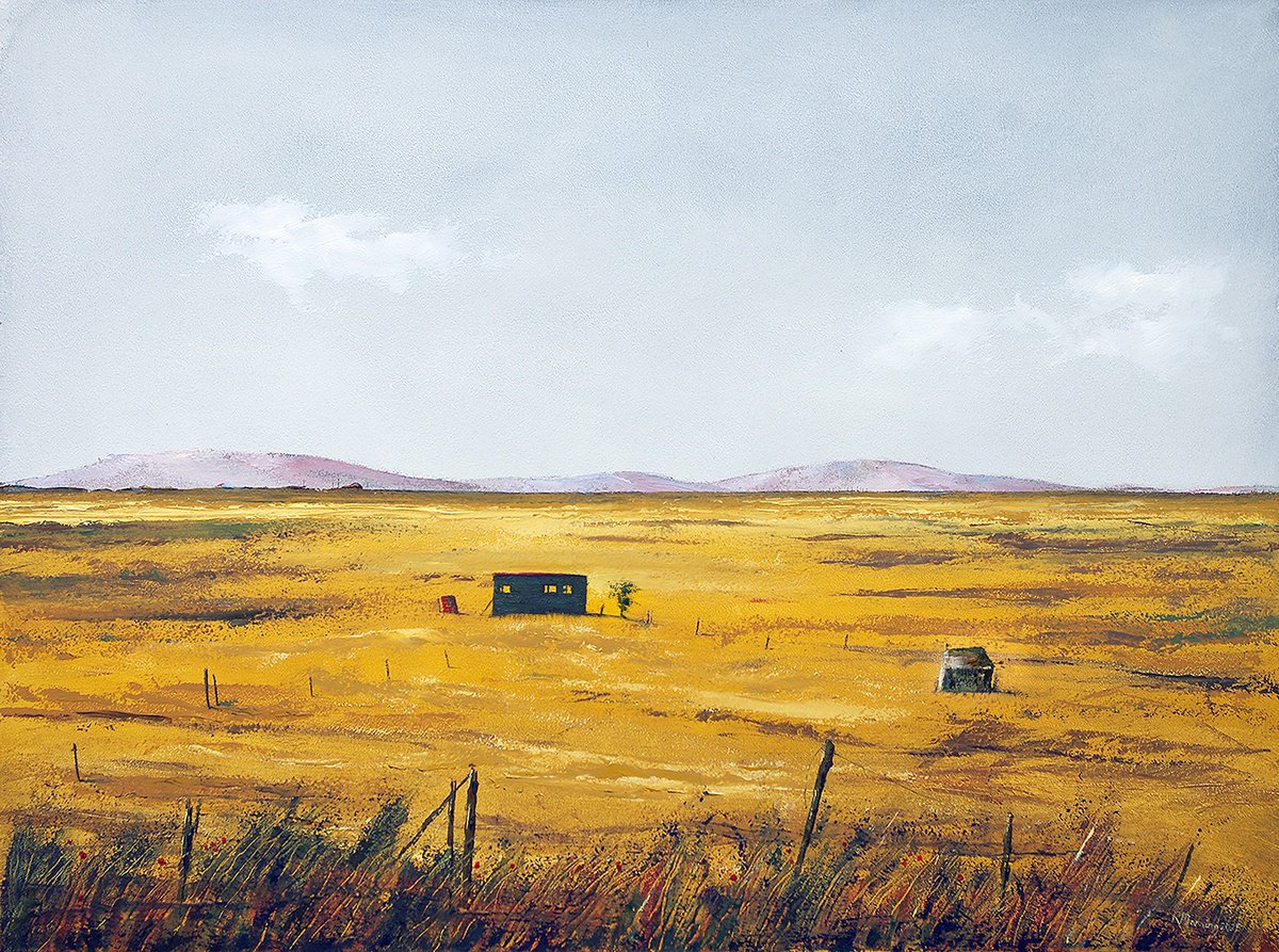 Abstract Landscape Oil Painting By Richard Manning, 40 X 30", Deserted Landscape, Original Artwork