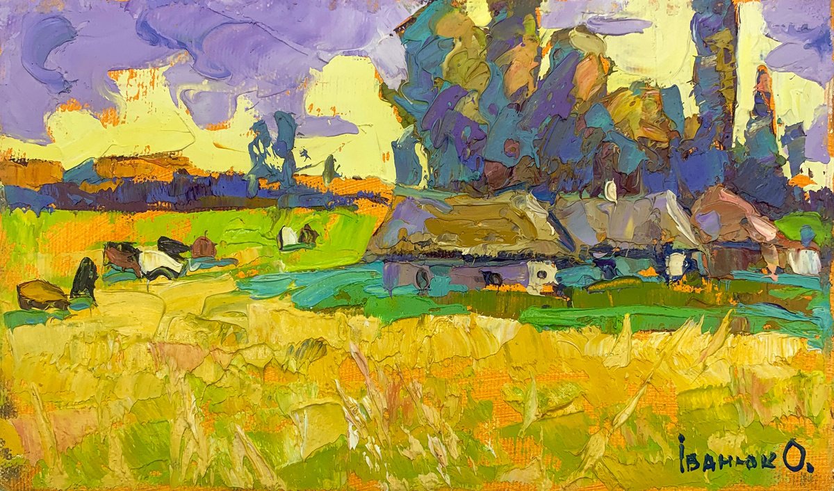 Impressionistic Landscape Oil Painting By Kalenyuk Alex, 10 X 6", Edge Of The Village, Original Artwork