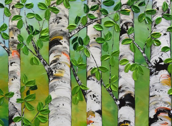 Summer Birch Trees - Large Painting 72" x 24"