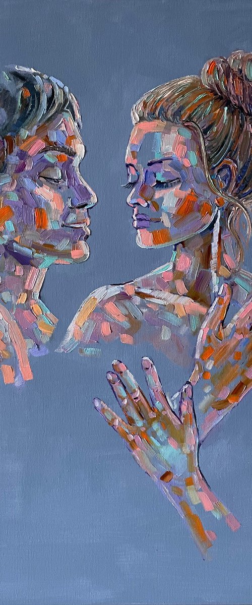 "A moment before the kiss". Original oil painting by Mary Voloshyna
