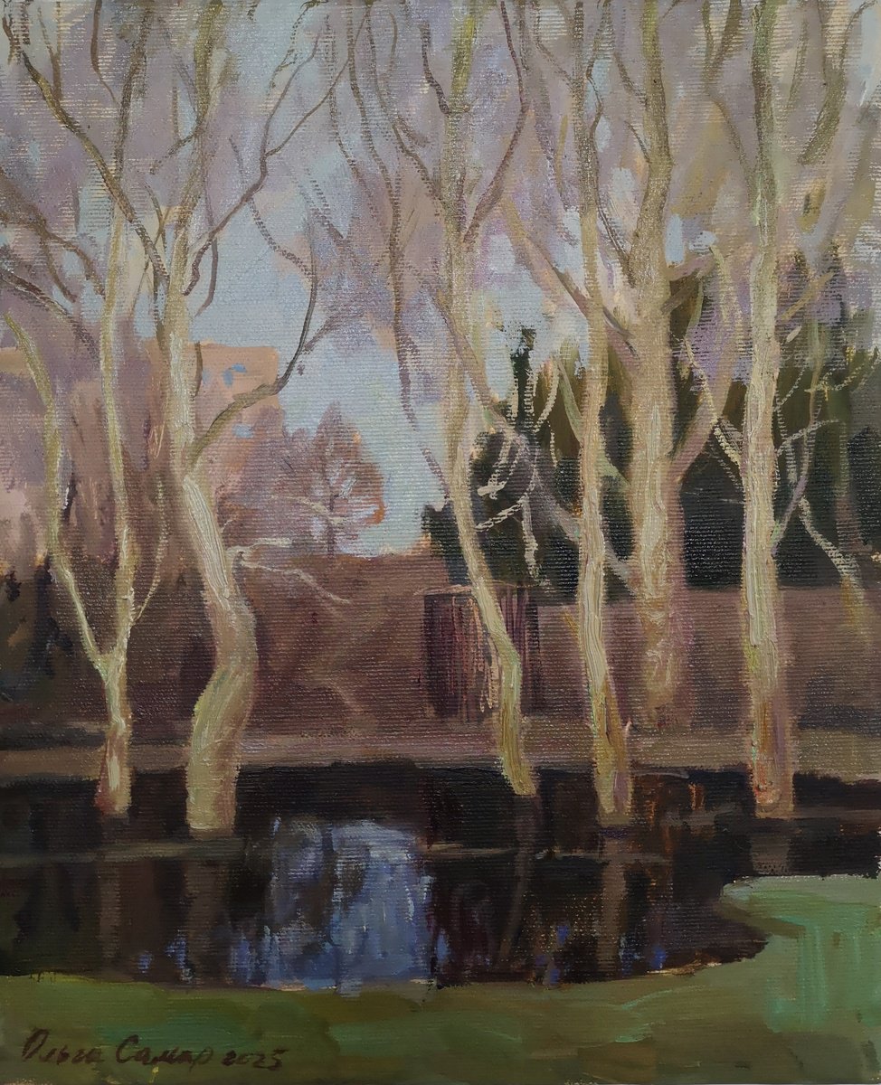 Impressionistic Landscape Oil Painting By Olga Samar, 10 X 12", Before Spring, Original Artwork