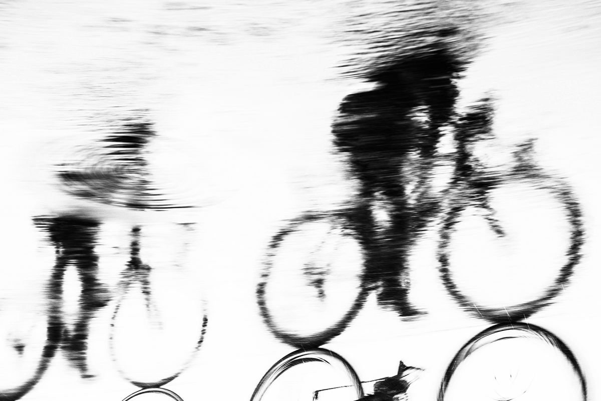 Abstract Portrait Photograph By Andrew Lever, 60 X 40, Reflected Cyclists 1., Original Artwork