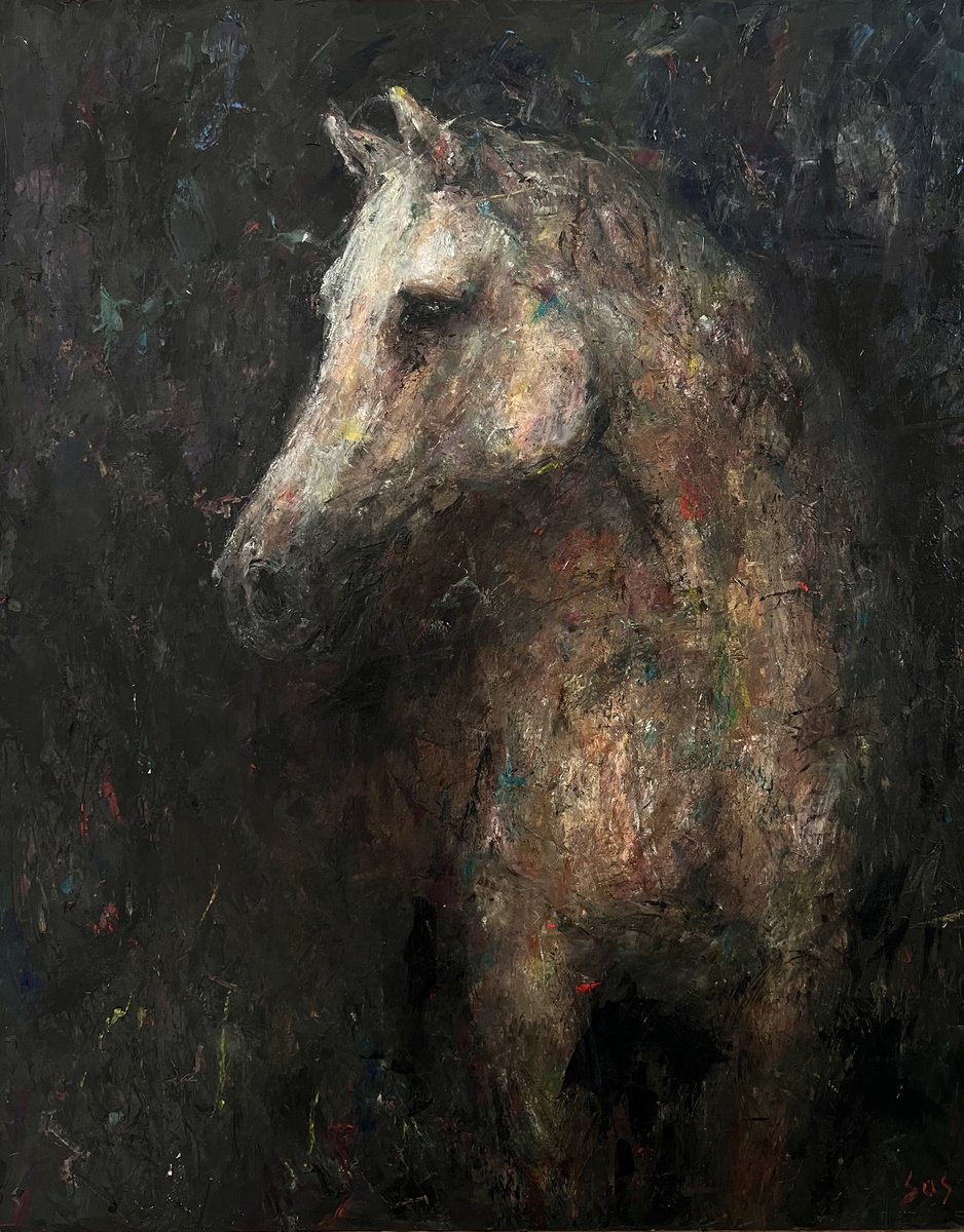 Expressive Animal Oil Painting By Liubou Sas, 31 X 39", Horse 4, Original Artwork
