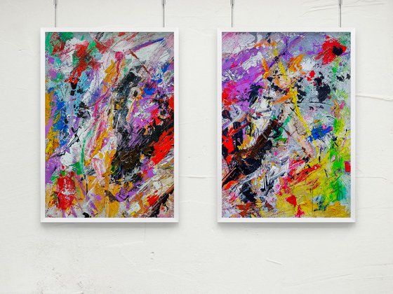 - Velocity 1 - TEXTURED Abstract Diptych On Unframed A3 Papers.