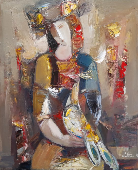 Girl with pheasant-2 (50x60cm, oil/canvas, ready to hang)
