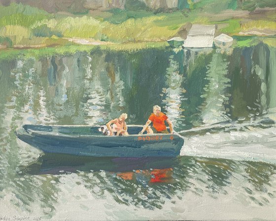 Two in a boat , not counting the dog