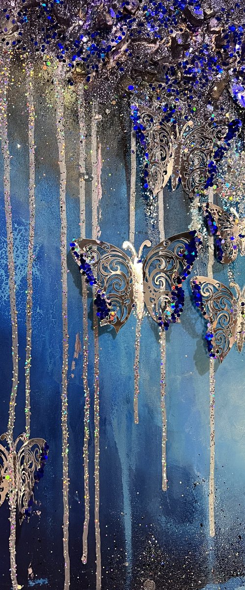 Blue silver purple 3d Butterflies by Henrieta Angel