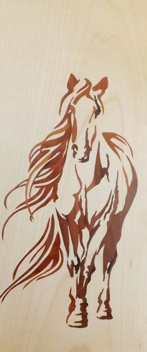 Red horse (marquetry work) by Dušan Rakić