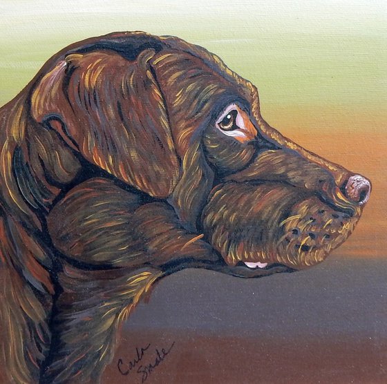 Labrador Retriever Pet Dog Original Art Painting-8 x 8 Inches Stretched Canvas-Carla Smale