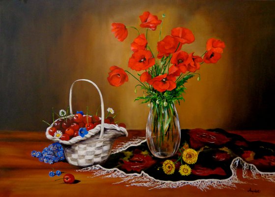 Cherries and poppies