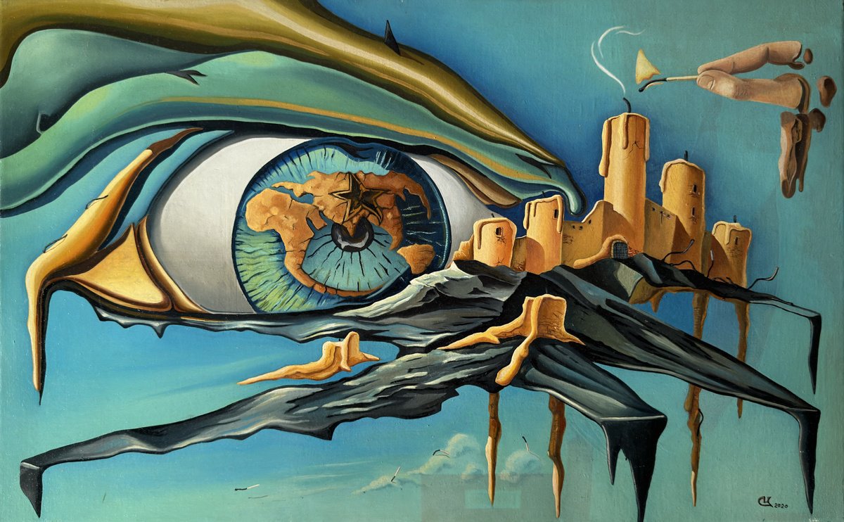 Surrealistic Abstract Oil Painting By Oleg Markov, 24 X 15", Black Star, Original Artwork