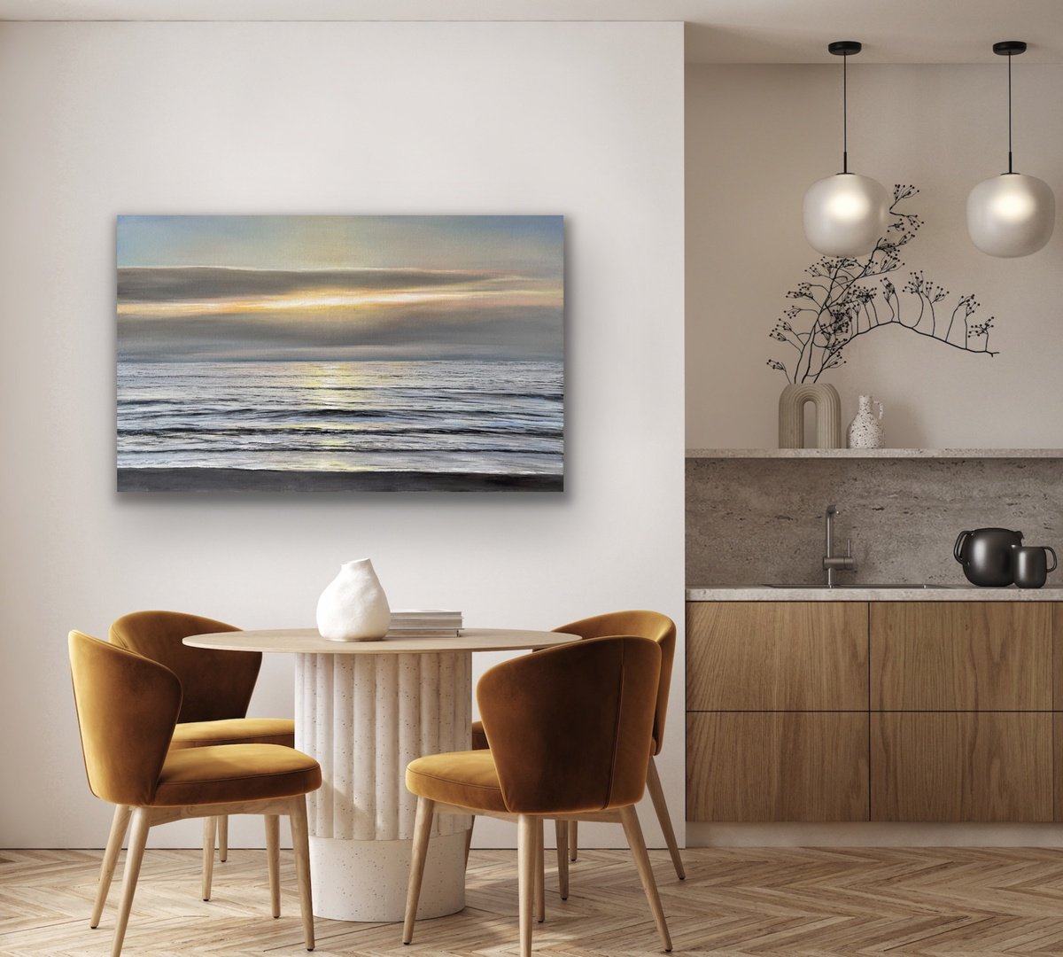 Photorealistic Landscape Oil Painting By Aflatun Israilov, 43 X 28, Ocean Sunset 2024, Original Artwork