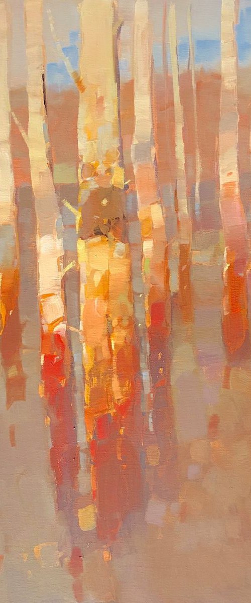 Birches - Sunrise, Original oil painting, One of a kind Signed by Vahe Yeremyan
