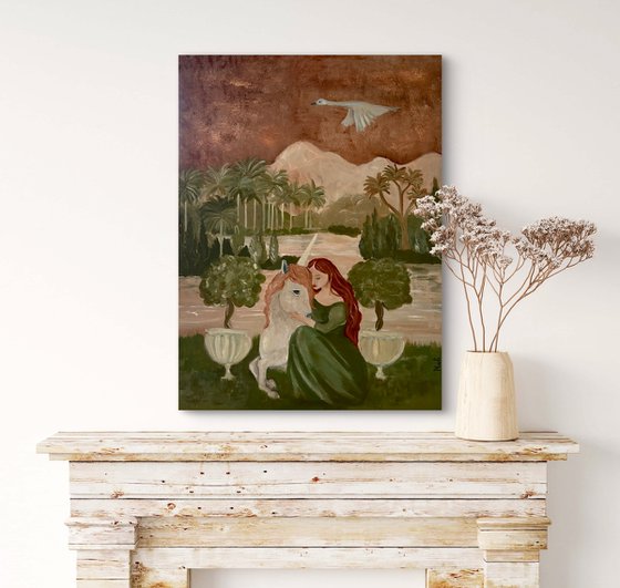 Medieval fantasy tropical garden unicorn