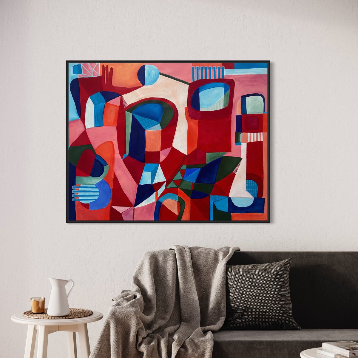 Abstract Landscape Acrylic Painting By Samantha Malone, 47 X 37", Carmine