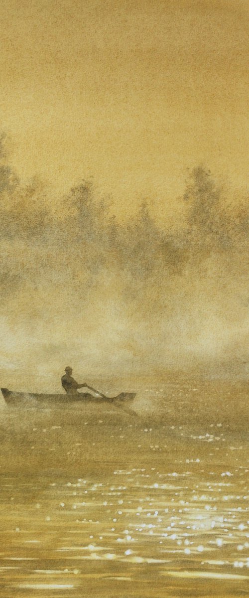 Early Morning Fishing on The R by Olga Beliaeva Watercolour
