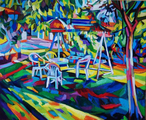 Summer garden / 60 x 50 x 2 cm by Maja Đokić Mihajlović